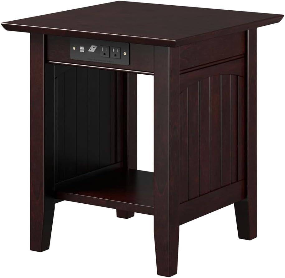 Eco-Friendly Hardwood Square End Table with Charging Station - Espresso