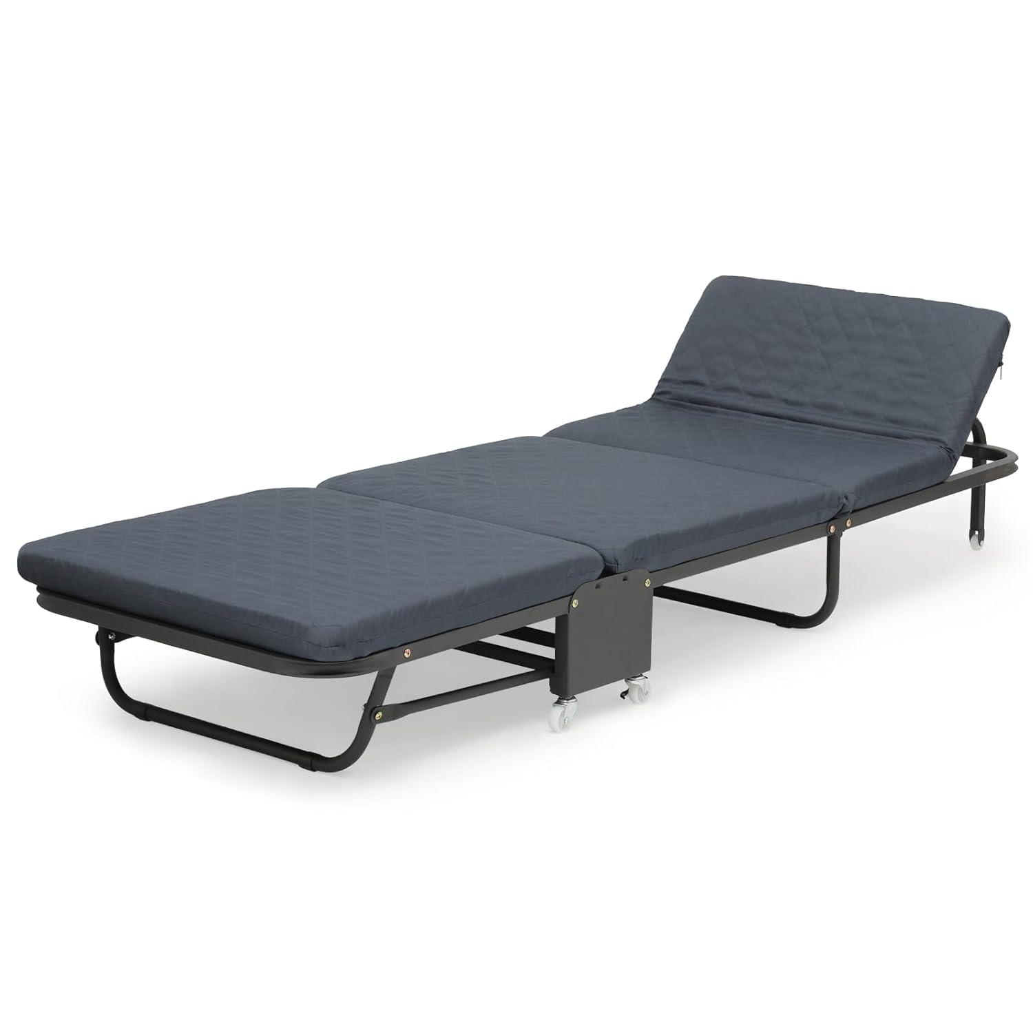 MoNiBloom Rolling Folding Bed with Wheels, Foldable Rollaway Bed with Foam Mattress, Camping Cot Sleeping Bed