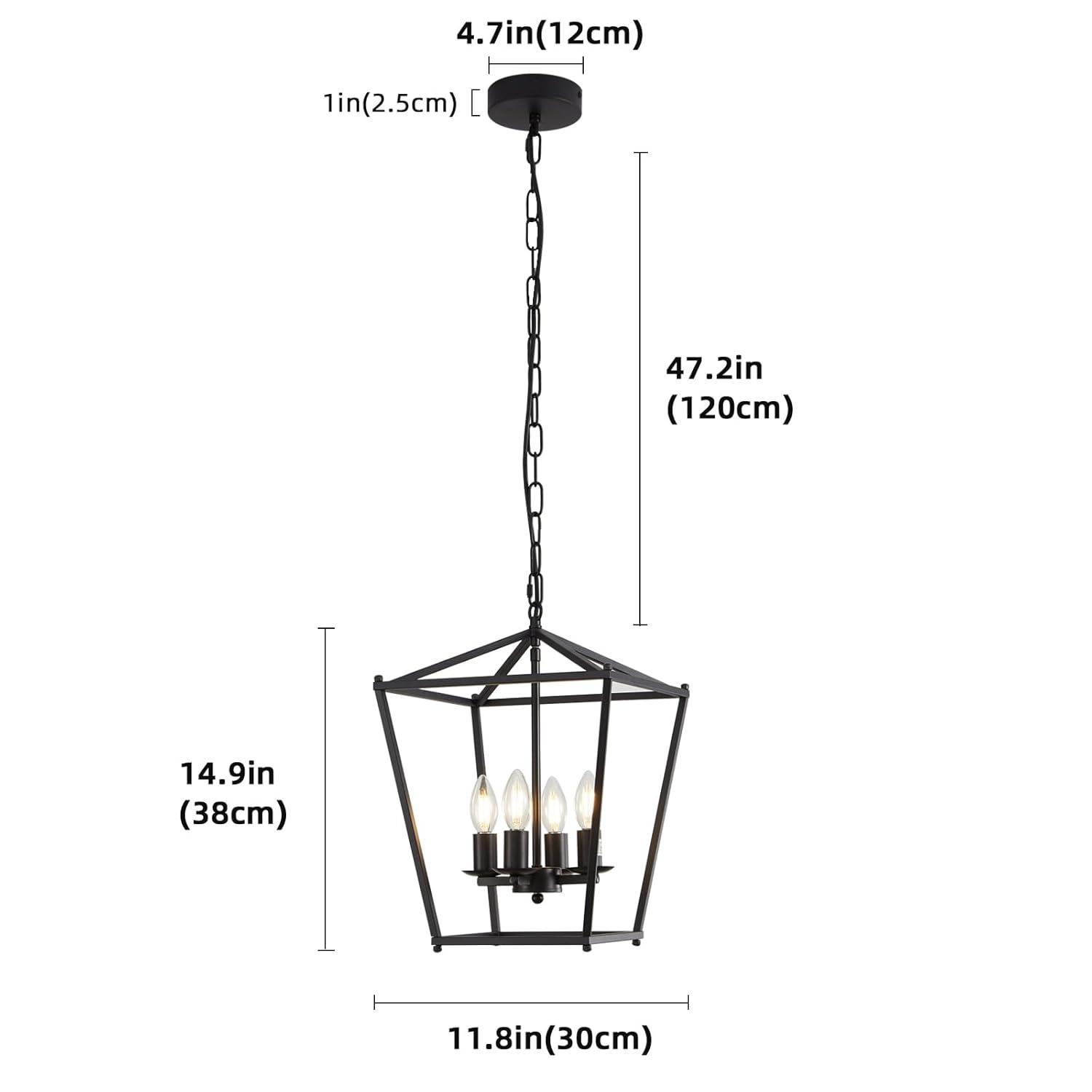 Rustic Lantern Chandeliers 4-Light Ceiling Cage Hanging Lights Gold Pendant Light Fixtures for Kitchen Island Dining Room Farmhouse Entryway Foyer