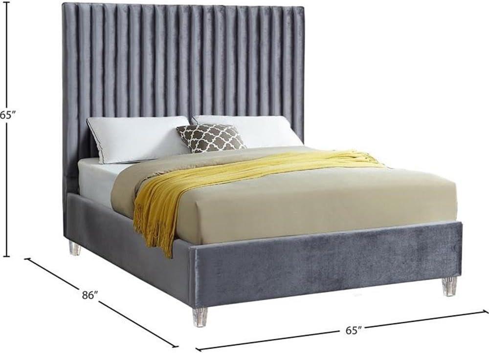 Candace Grey Velvet Queen Bed-Color:Grey Velvet,Style:Contemporary