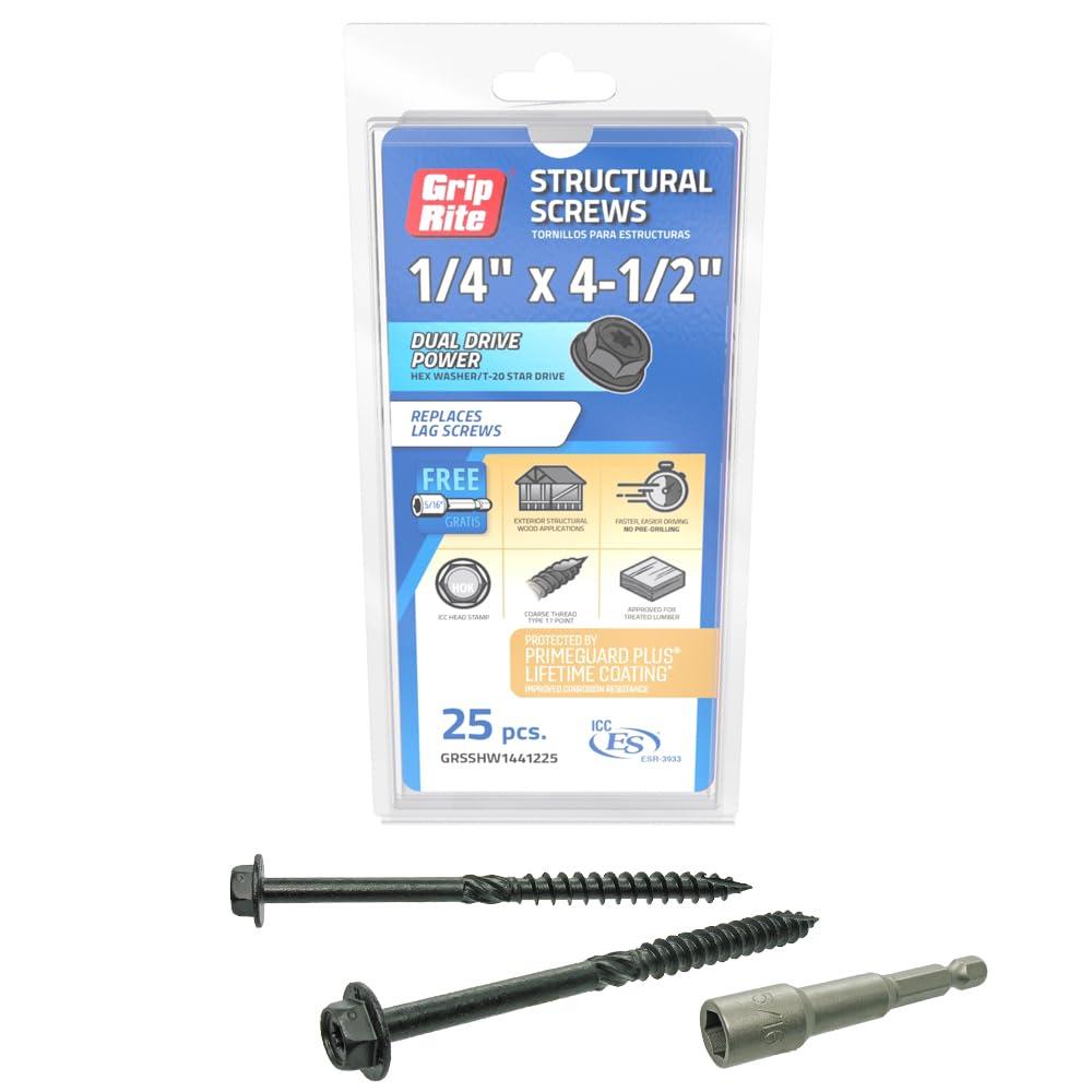 Grip-Rite  No. 10 wire x 4.5 in. Star Hex Washer Head Structural Screws, Pack of 25