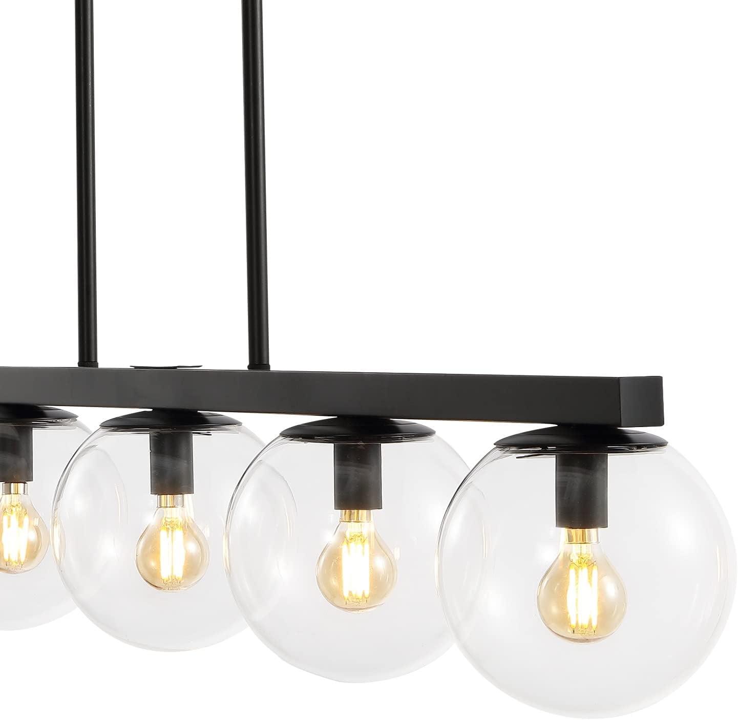 Luca Parisian 45.5" 5-Light Modern Glam Iron Globe Linear LED Pendant, Black/Clear