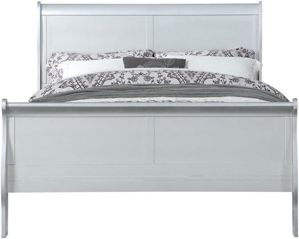 Full Louis Philippe Bed Platinum - Acme Furniture: Classic Sleigh, Pine Wood Frame, Box Spring Required