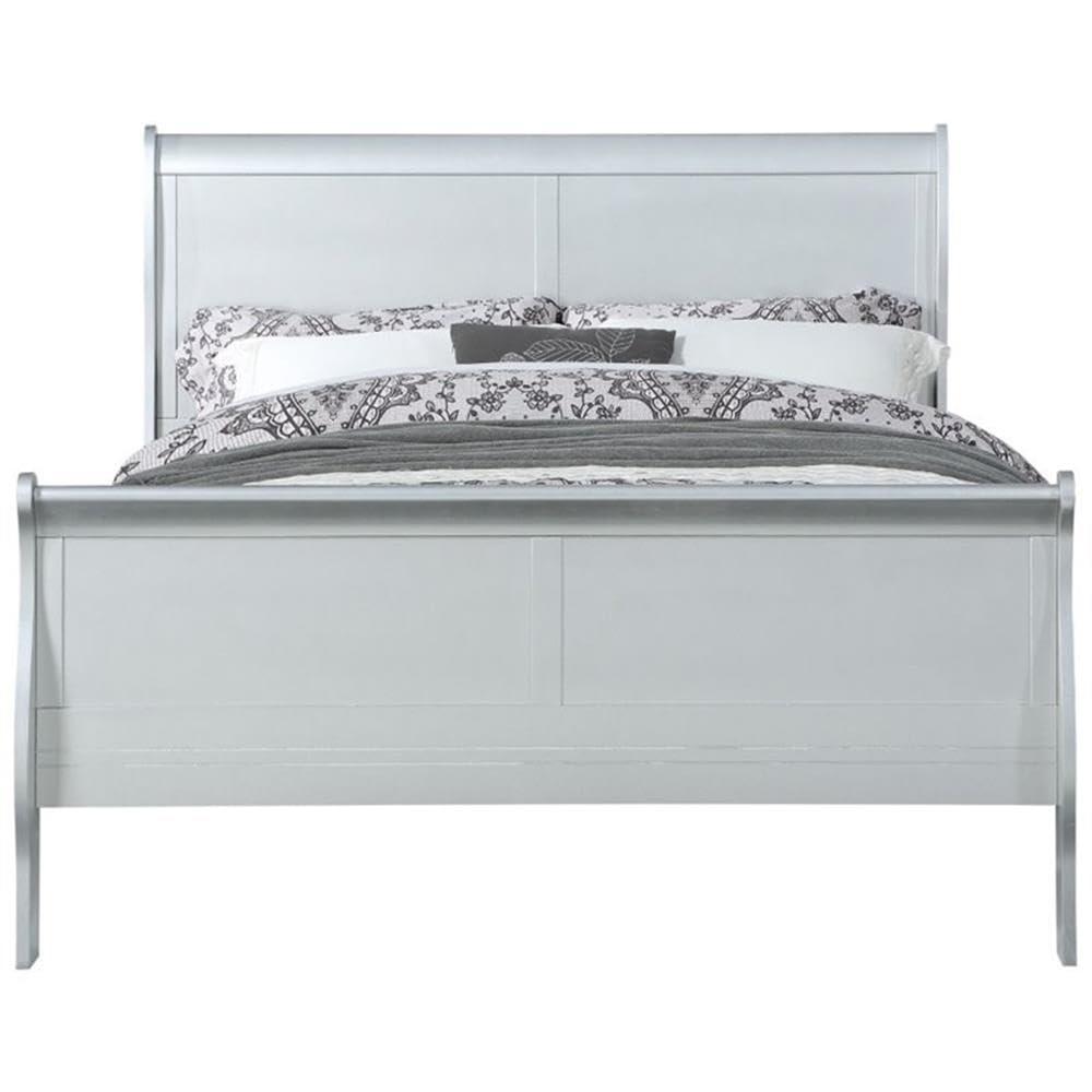 Full Louis Philippe Bed Platinum - Acme Furniture: Classic Sleigh, Pine Wood Frame, Box Spring Required