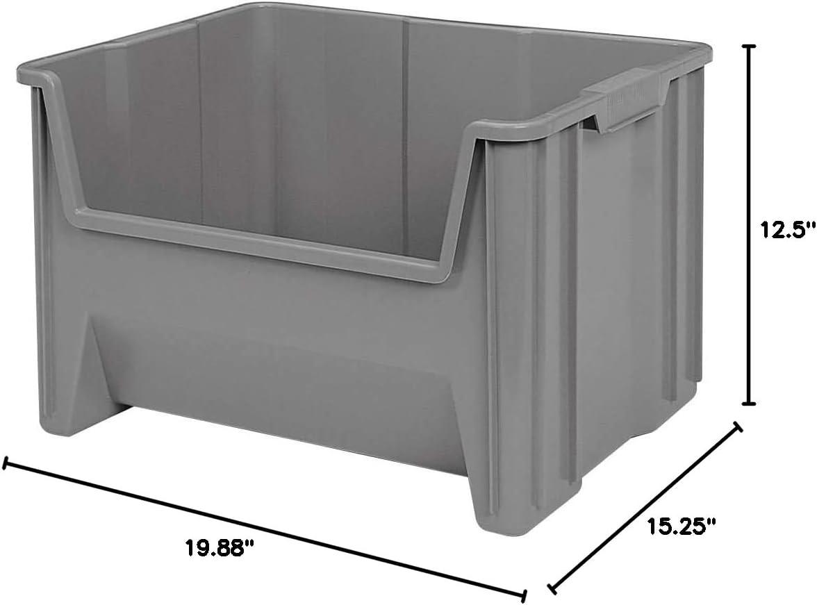Akro-Mils Stak-N-Store 13017 Large Storage Bins, Stackable Heavy Duty Containers, 15"x20"x12.5", Gray, 3-Pack