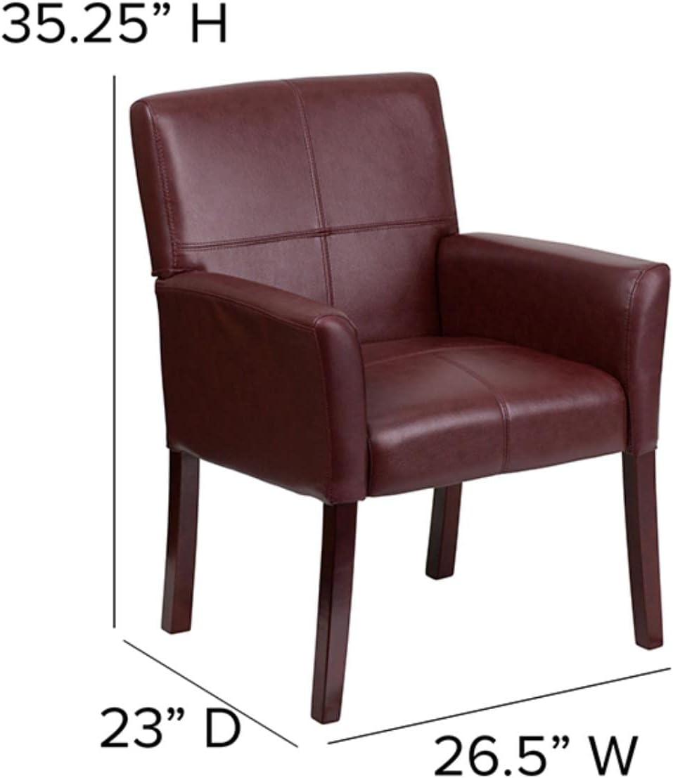 Elegant Burgundy LeatherSoft Executive Reception Armchair with Mahogany Wood Legs