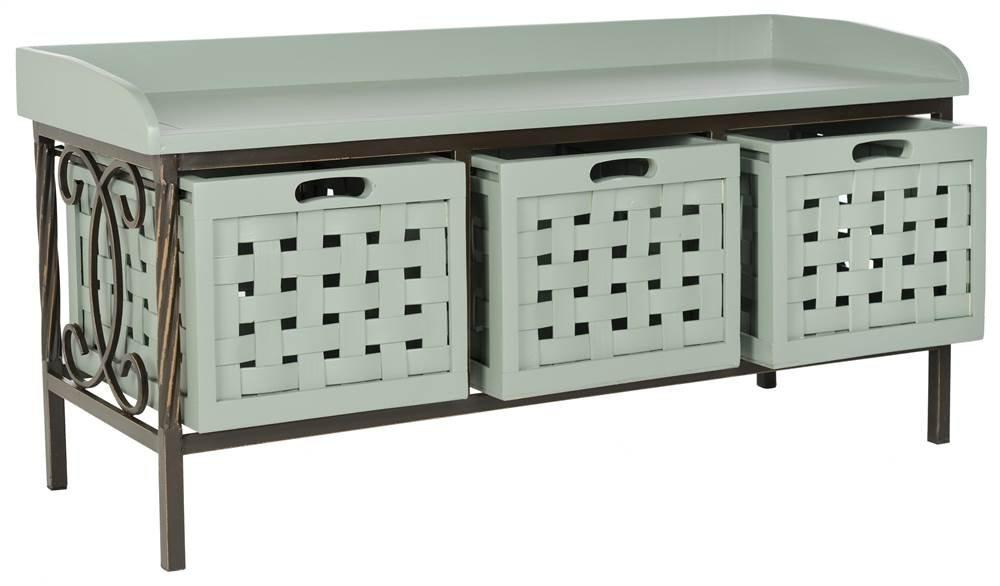 Isaac 3 Drawer Wooden Storage Bench - Teal - Safavieh