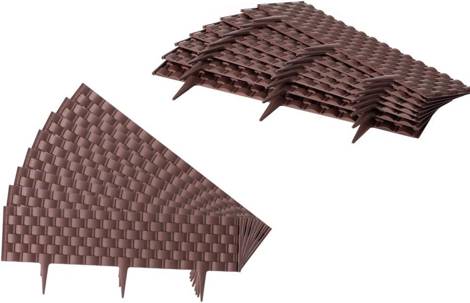 Gardenised Set of 8 Pcs Rattan-Inspired Plastic Landscape Edging and Garden Fence Borders in a Rich Coffee Hue for Lawn, Outdoor Patio, Garden