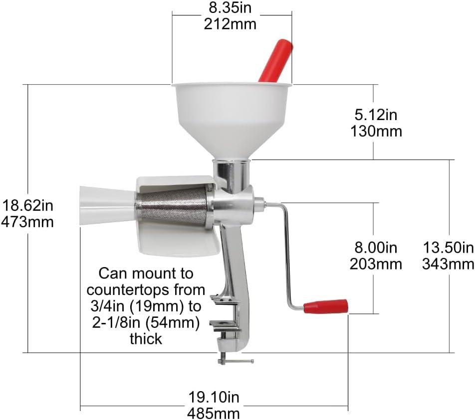 Victorio Manual Wide Mouth Food Strainer with Stainless Steel Screen