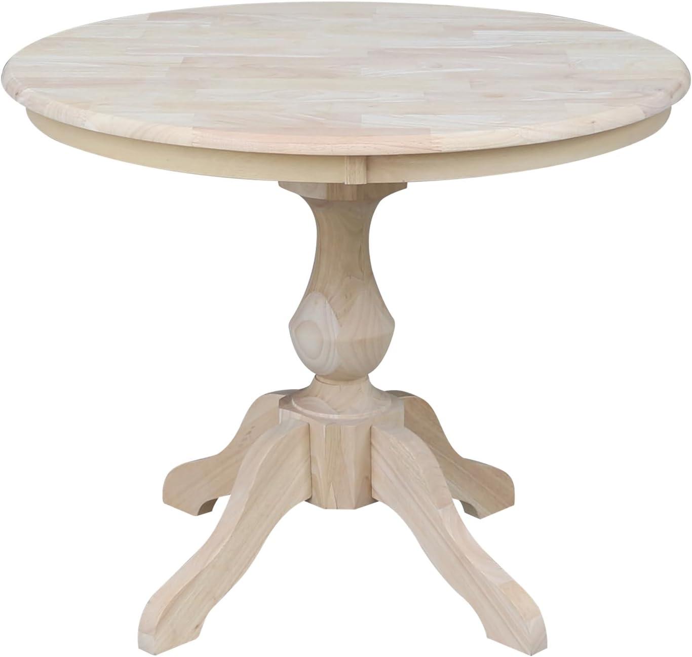 Cottage Charm Unfinished Rubberwood 36" Round Pedestal Dining Table