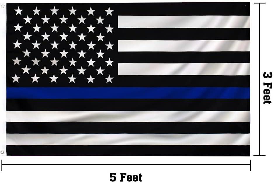 Thin Blue Line Flag United States Policeman Banner Polyester 3x5 Foot Flags Vivid Color and UV Fade Resistant Flag Outdoor Banner