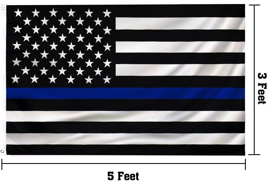 Thin Blue Line Flag United States Policeman Banner Polyester 3x5 Foot Flags Vivid Color and UV Fade Resistant Flag Outdoor Banner