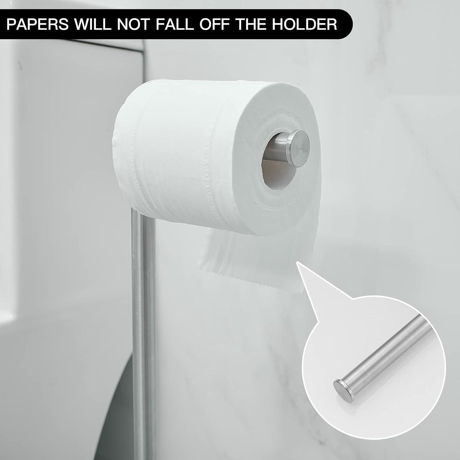 BGL Freestanding Toilet Paper Holder - Brushed Nickel, Reserve Storage for Paper Rolls
