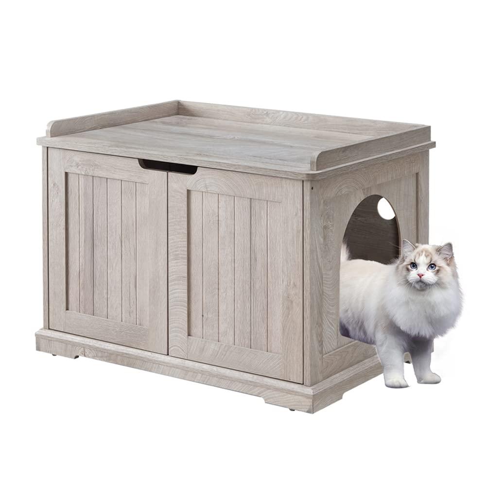 Unipaws Muebles de Caja de Arena para Gatos de Diseñador Banco de Almacenamiento para Baño de Gatos, Gris Envejecido