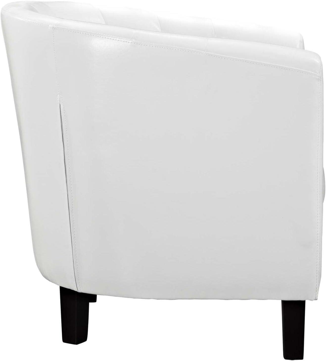 Elegant White Faux Leather Tufted Accent Chair with Wood Legs