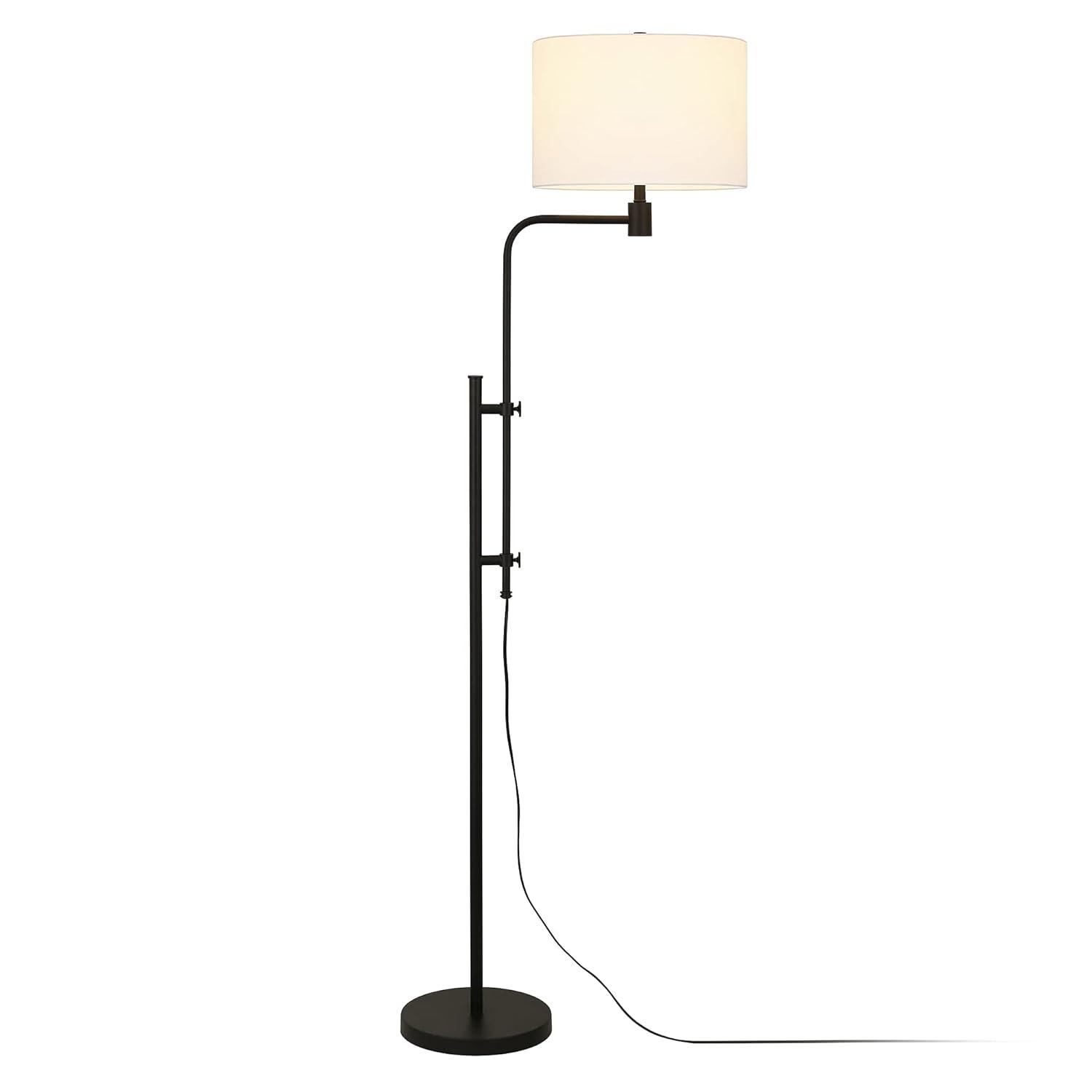 Evelyn&Zoe Polly Height-Adjustable Floor Lamp with Fabric Shade, Brushed Nickel/White