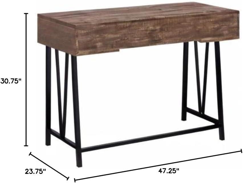 Monarch Specialties Laptop Table with Drawers-Industrial Style-Metal Legs Computer Desk Home & Office, 48" L, Brown Reclaimed Wood Look