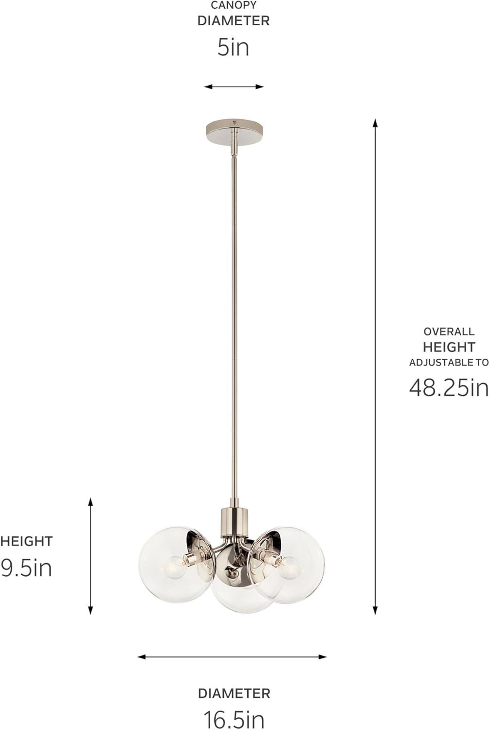 Polished Nickel 3-Light Sputnik Pendant with Clear Glass Shades