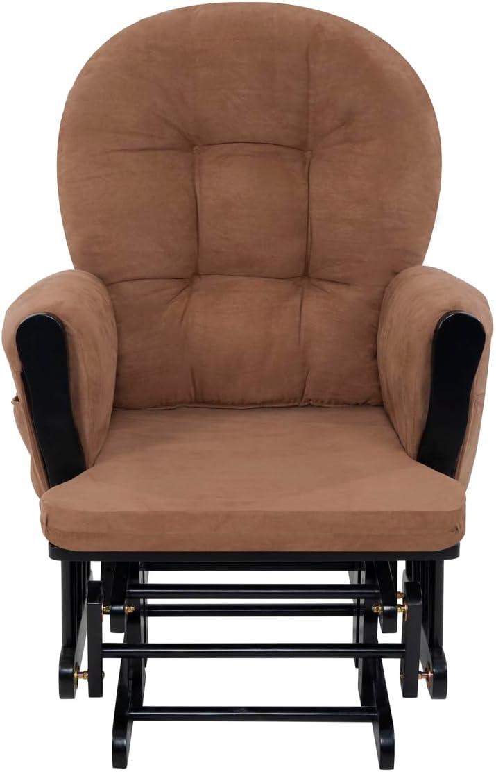 Nursery Glider & Ottoman Sets, Reclining Swivel Glider Rocker with Ottoman, Nursery Rocking Chair for Baby Room, Upholstered Nursery Recliner Glider with Ottoman, Padded Arms - Dark Gray, White