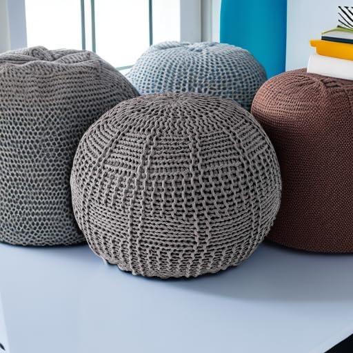 nuLOOM Berlin Casual Knitted Filled Ottoman Pouf, 14" H x 20" W x 20" D, Gray