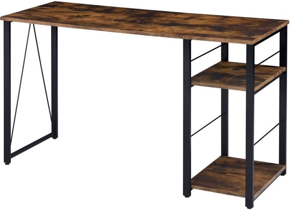 47 Inch Computer Desk with Open Shelves, Home Office Writing Desk with Large Tabletop Space and Metal Legs, Working Desk for Living Room Office, Oak