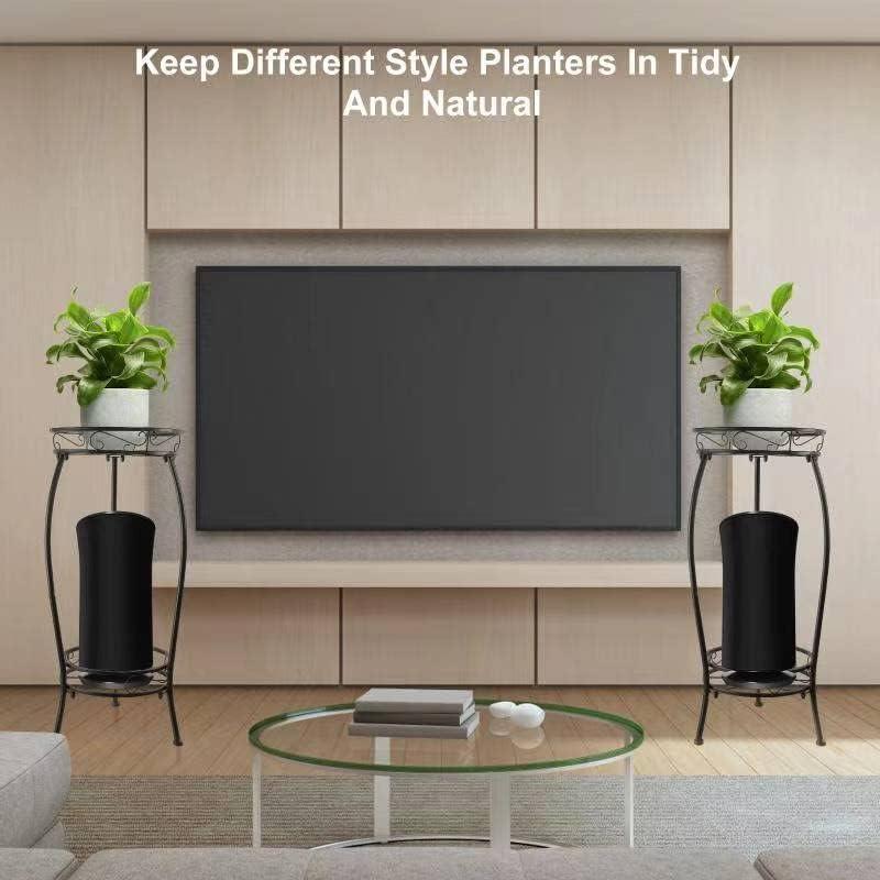 Plant Stands Indoor Outdoor, Metal Multiple Potted Plant Rack Holder, 2 Tier Tall Patio Flower Pot Stand for Corner, Anti-Rust 20.3" (Black)