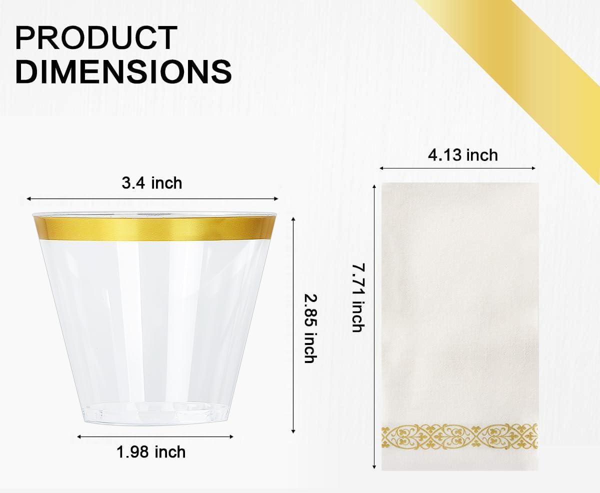 Akmi 350 Piece Gold Plastic Dinnerware Set with Linen Napkins
