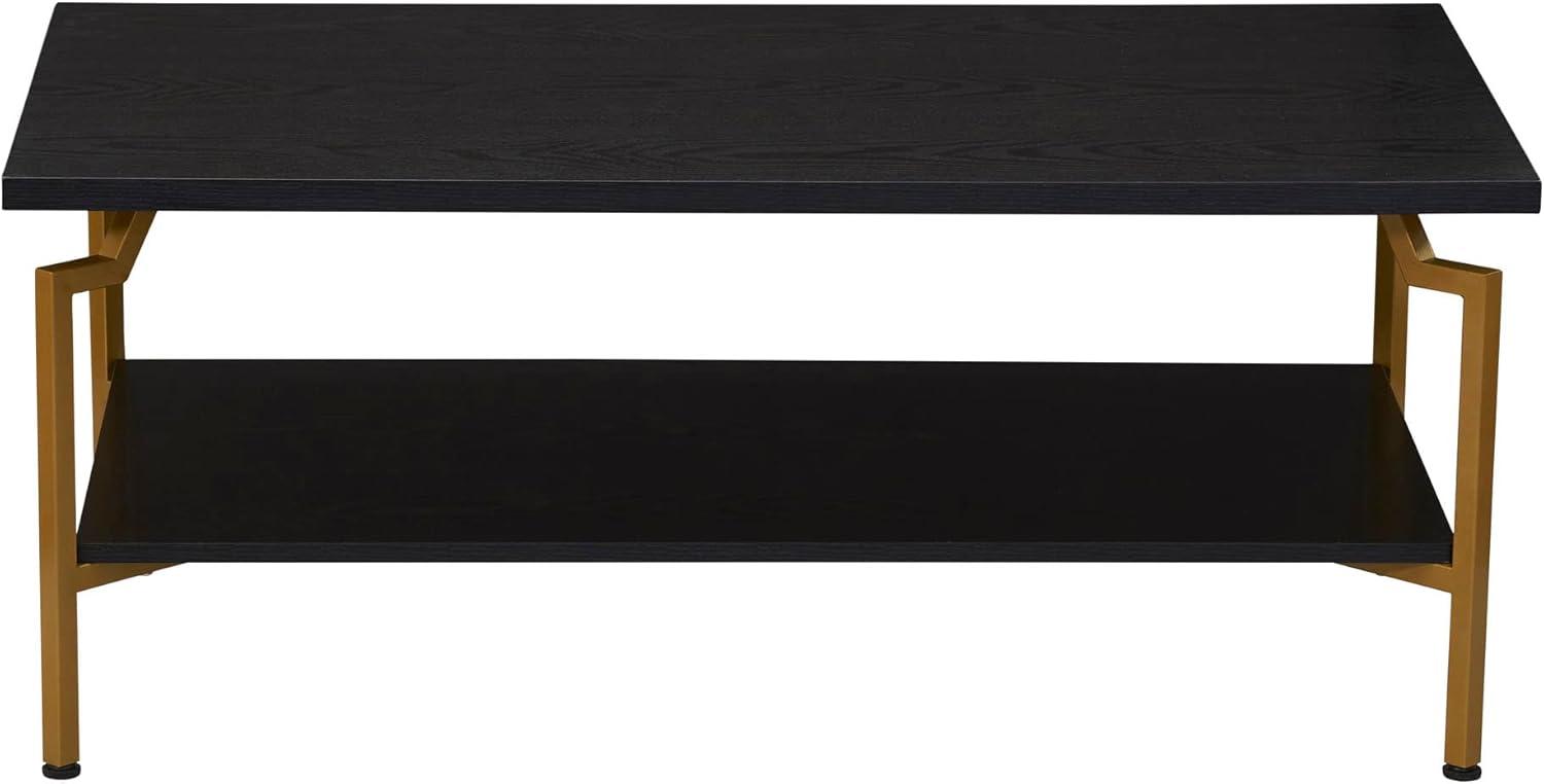 Household Essentials Crown TV Stand with Storage Compartment Black Oak Wood Grain and Gold Metal