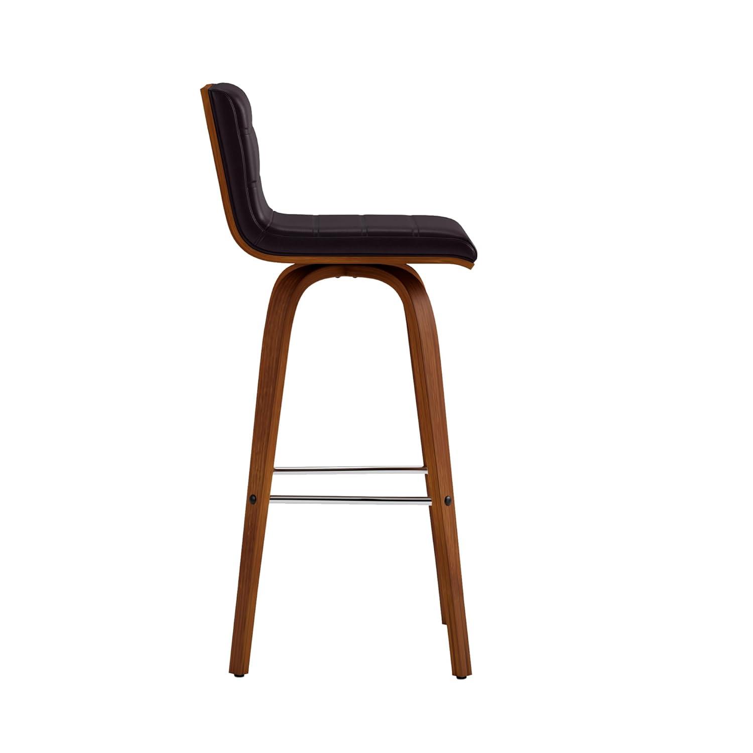 Armen Living 30" Vienna Faux Leather Barstool Brown: Mid-Century Modern, Wood Legs, Padded Back, Fixed Height