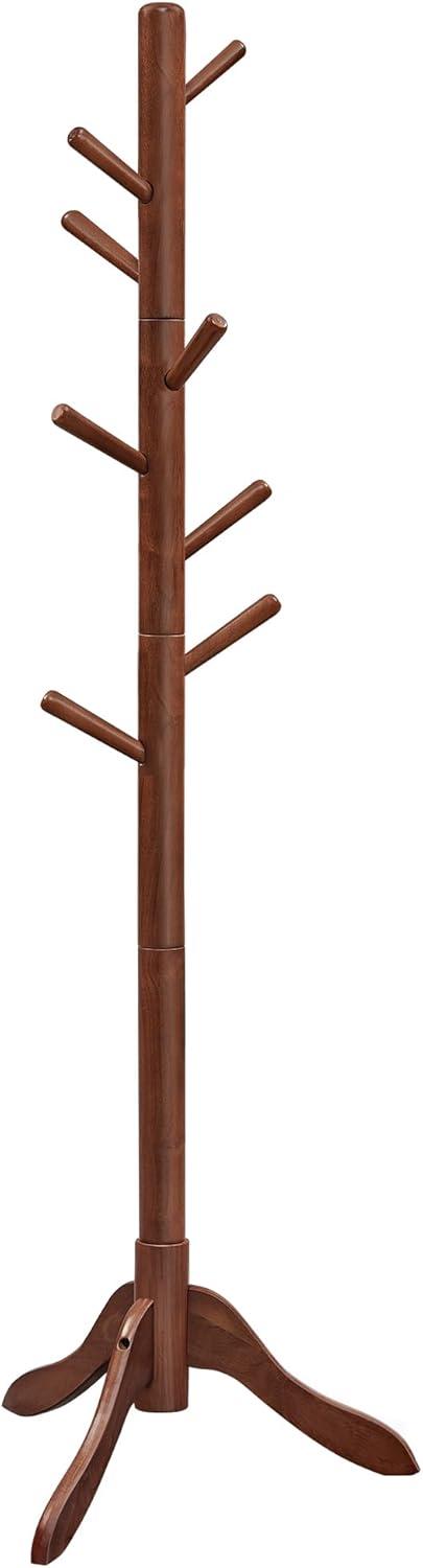 VASAGLE Dark Walnut Solid Wood Free Standing Coat Rack with 8 Hooks