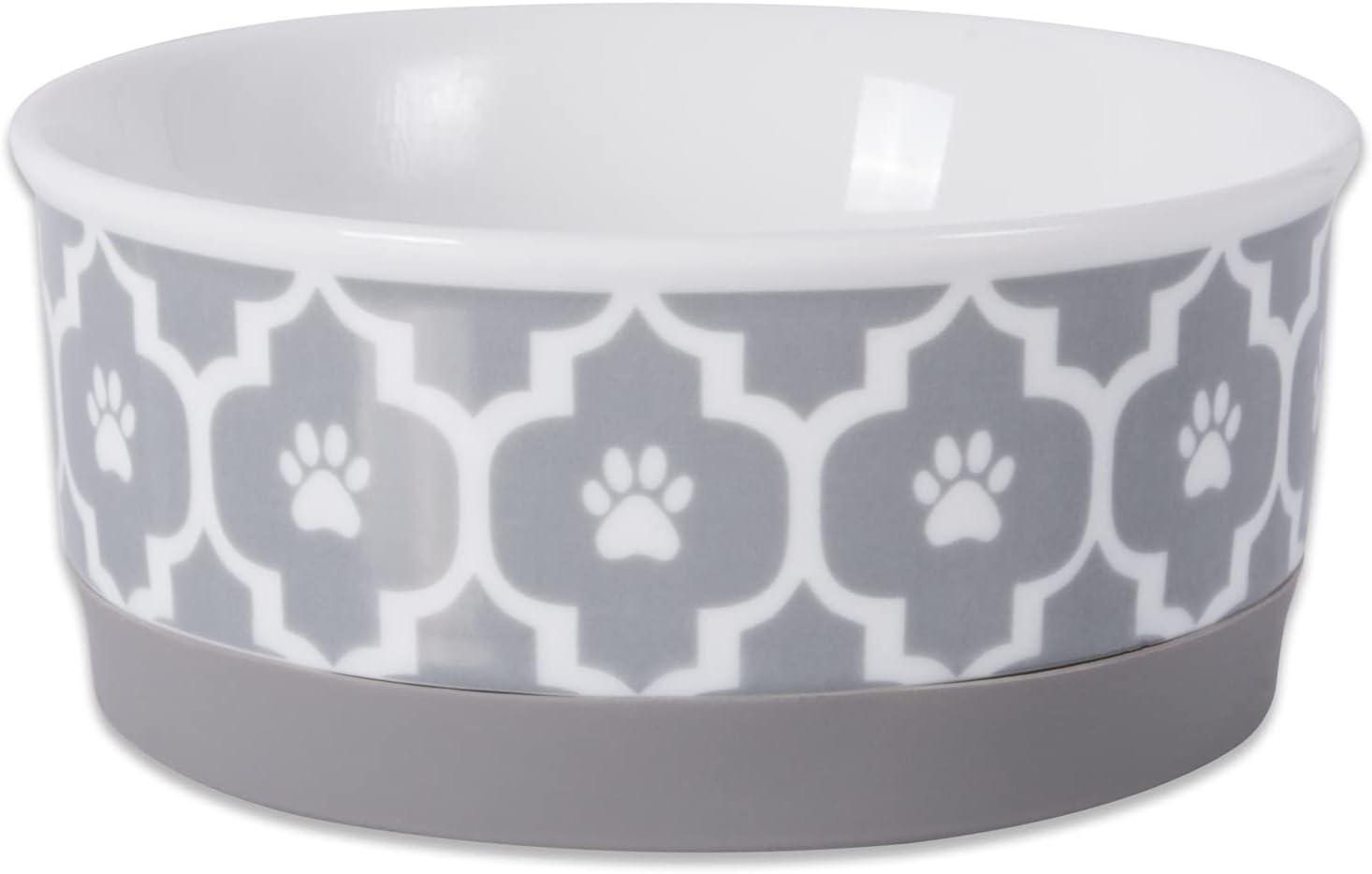 Small Gray Porcelain Ceramic Pet Bowl with Silicone Rim