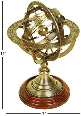 Vintage Brass Armillary Sphere Globe with Wooden Base