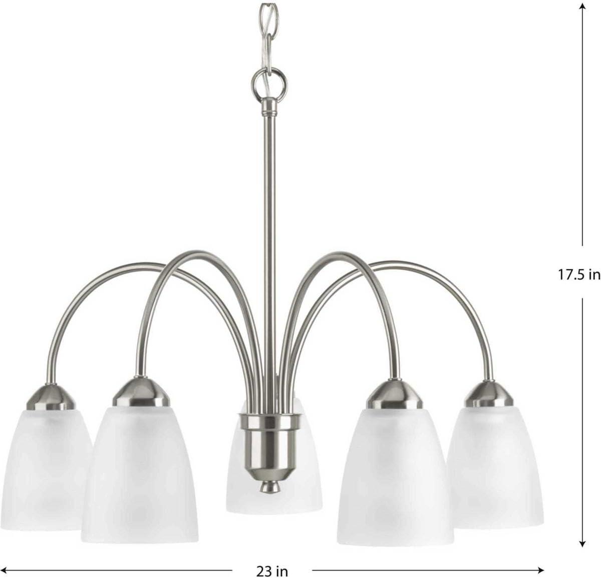 Progress Lighting Gather 5-Light Chandelier, Brushed Nickel, White Etched Glass Shade