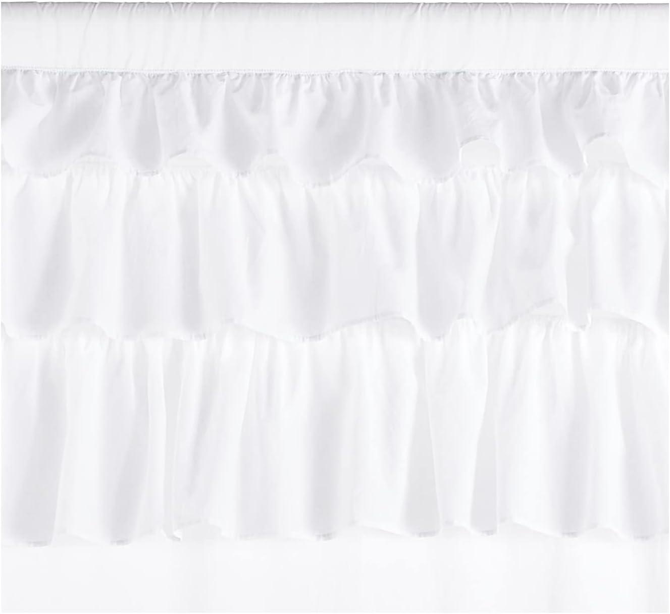 White Cotton Ruffled Rod Pocket Light-Filtering Curtain Panel