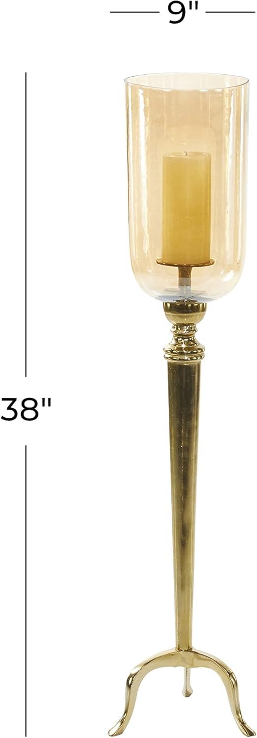 DecMode Gold Aluminum Single Candle Hurricane Lamp