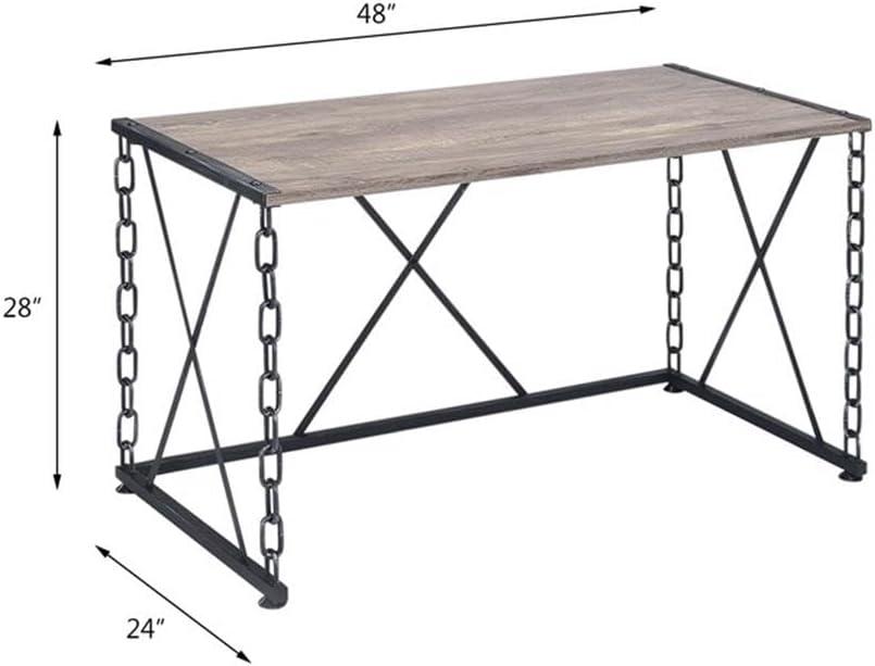 Acme Furniture 48" Jodie Console Table Rustic Oak and Antique Black Finish: Melamine Veneer, Metal Frame, Spot Clean