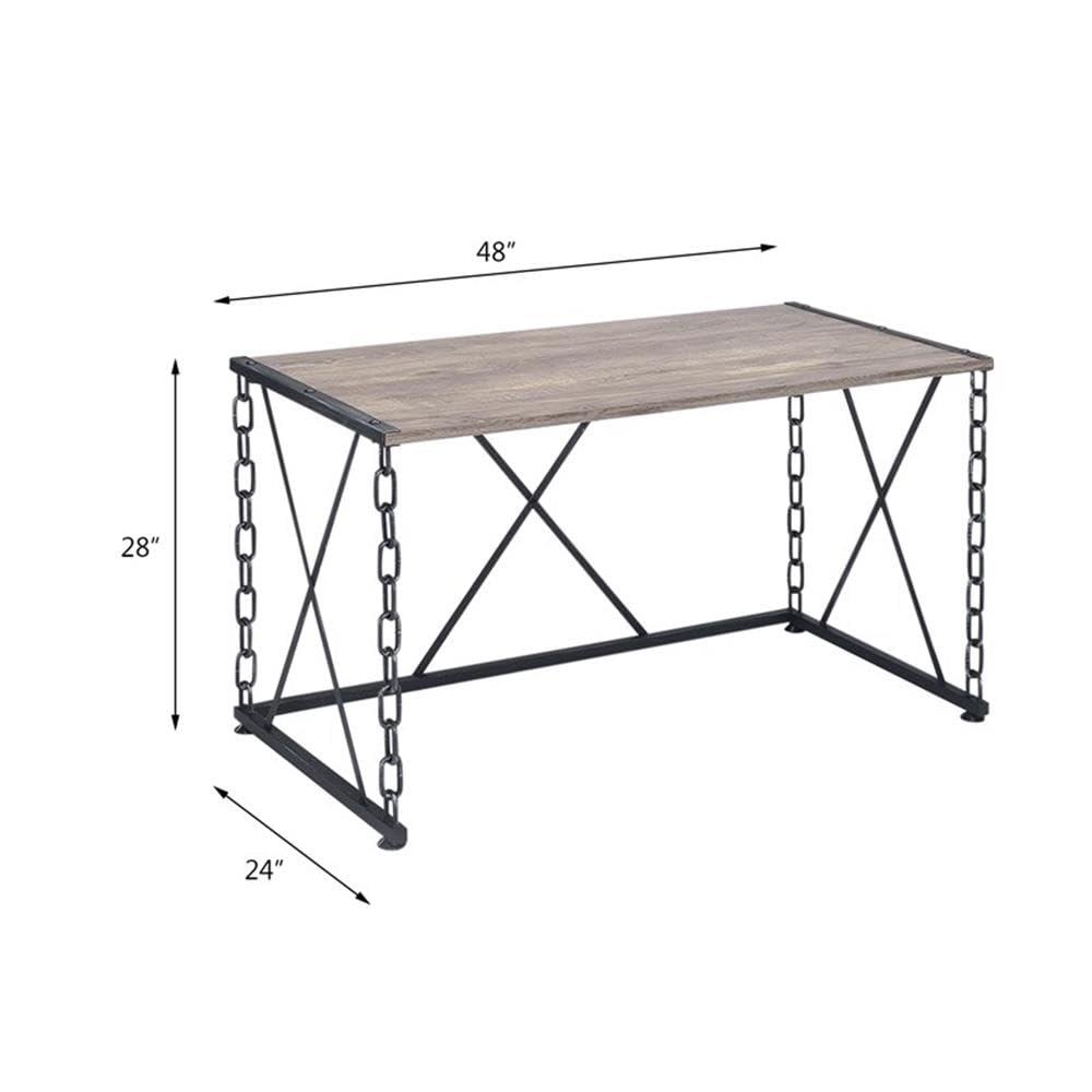 Acme Furniture 48" Jodie Console Table Rustic Oak and Antique Black Finish: Melamine Veneer, Metal Frame, Spot Clean