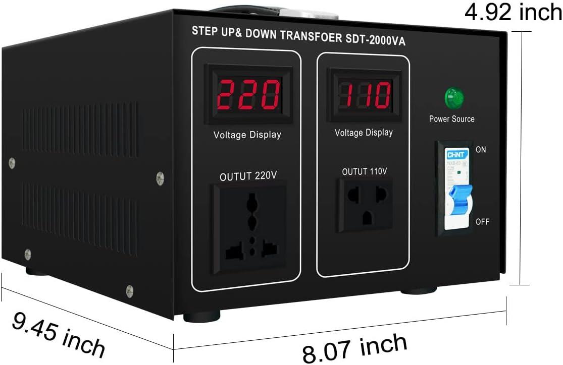 Black 2000W Step Up/Down Voltage Converter Transformer