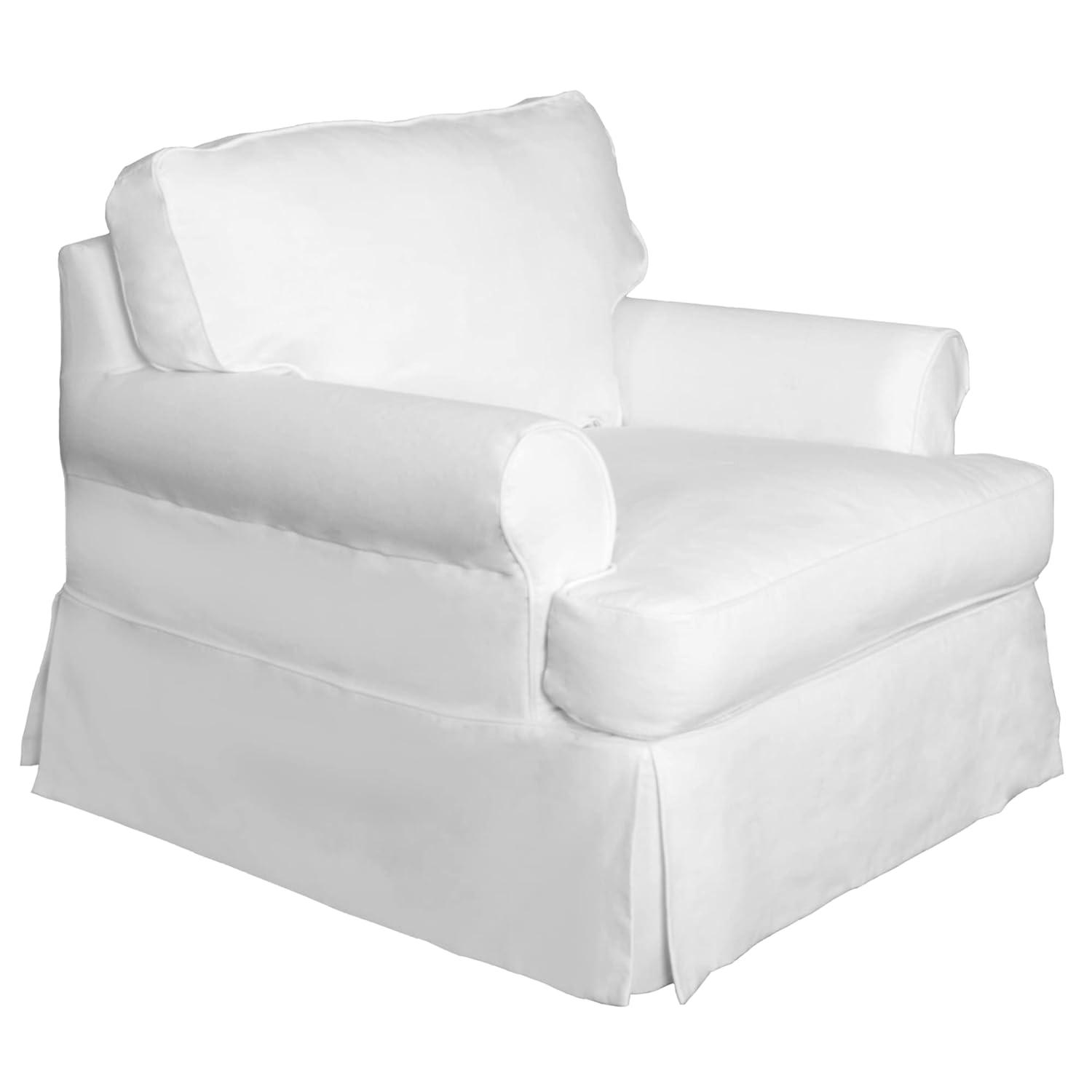 Traditional White Performance Fabric T-Cushion Chair Slipcover