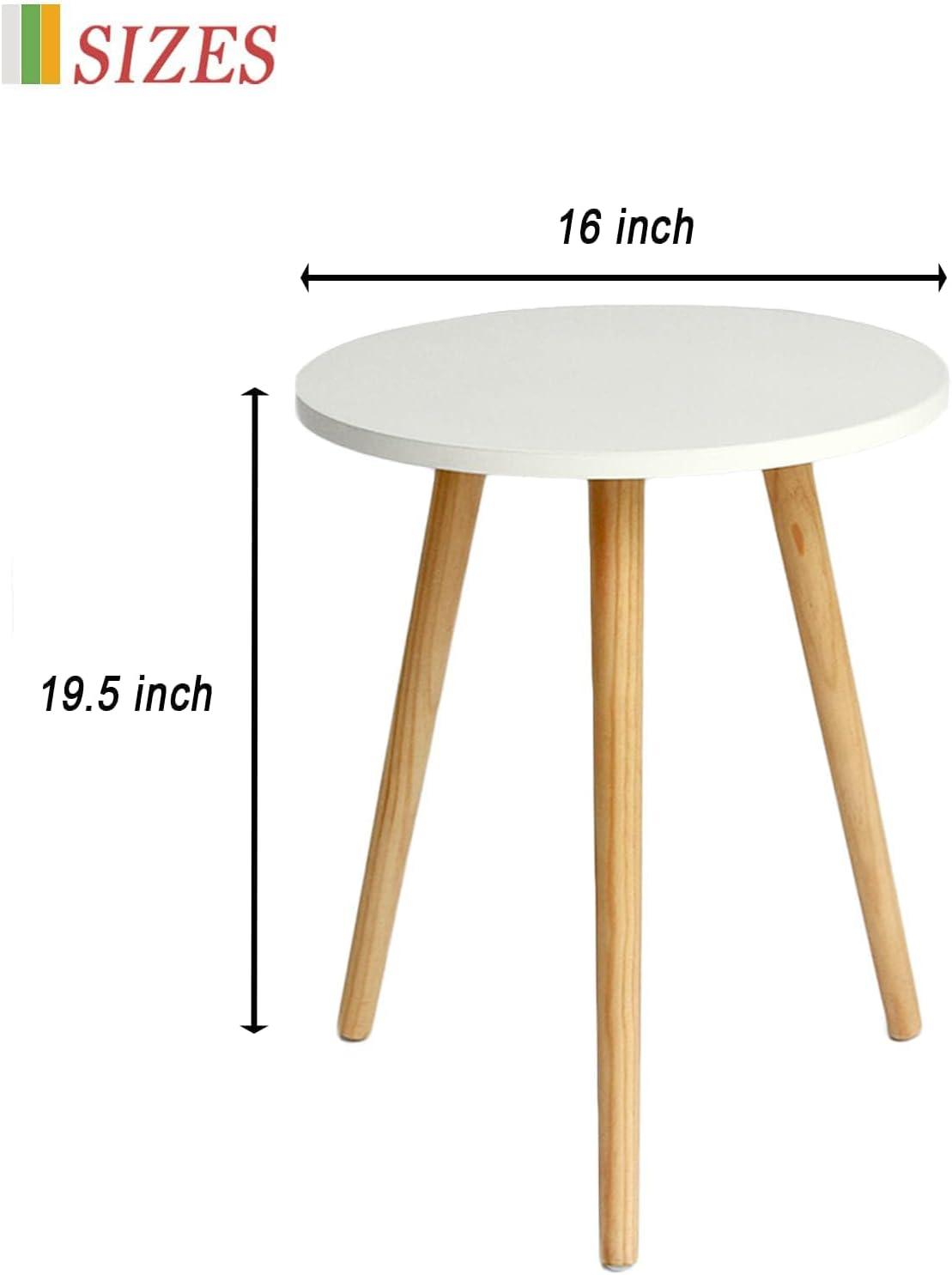 White Round MDF Side Table with Wooden Legs