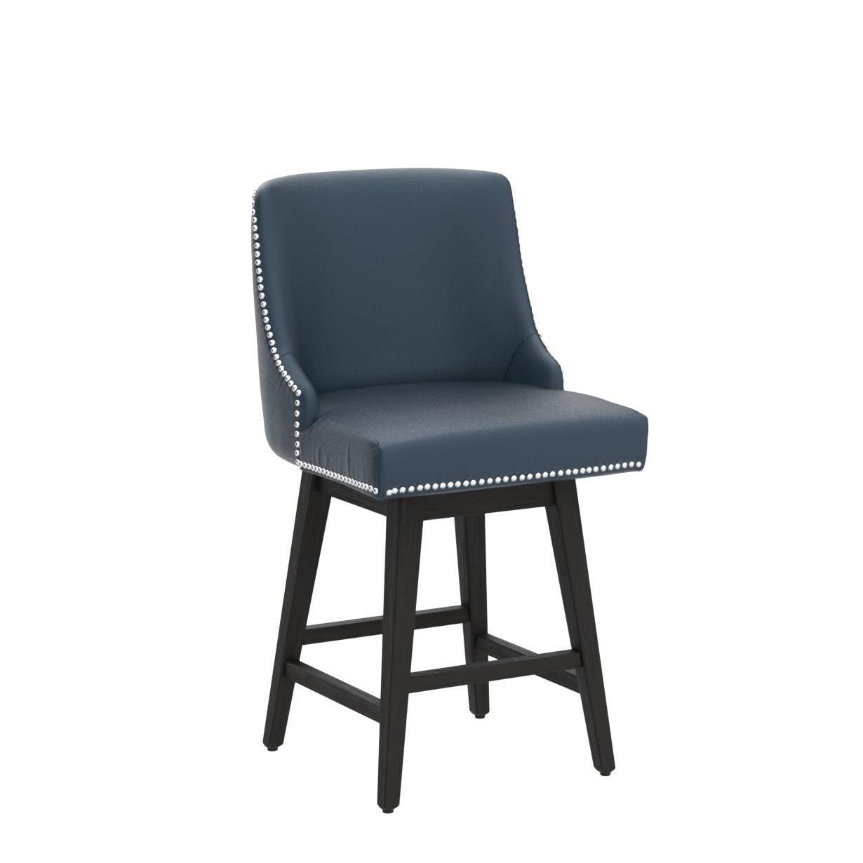 Swivel Bar Stools Set of 2 with Thicker Wood Legs,26" Counter Height Bar Stools,Faux Leather,Blue