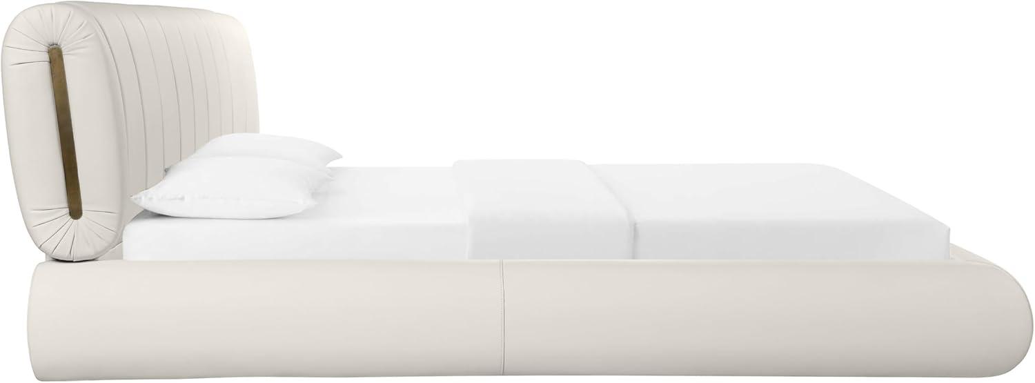 Karol Cream Faux Leather King Platform Bed with Upholstered Headboard