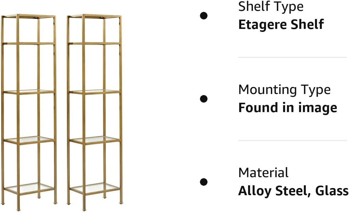 73" 2pc Aimee Narrow Etagere Set Gold - Crosley: Tempered Glass Shelves, Steel Frame, 4-Tier Storage