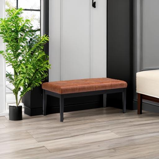 Simpli Home Lacey 41"W Tufted Ottoman Bench with Solid Wood Frame
