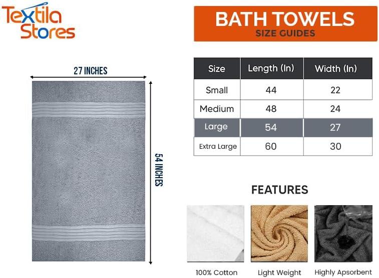 ECO TOWELS Premium Hotel & Spa Bath Towel Cotton, 27" x 54",Set of 4 (Grey)