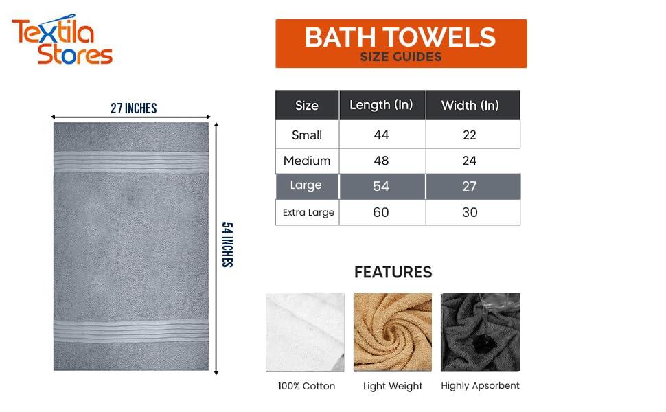 ECO TOWELS Premium Hotel & Spa Bath Towel Cotton, 27" x 54",Set of 4 (Grey)