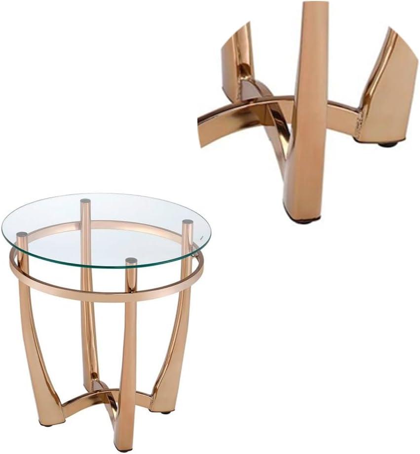 Champagne Round Metal and Glass End Table