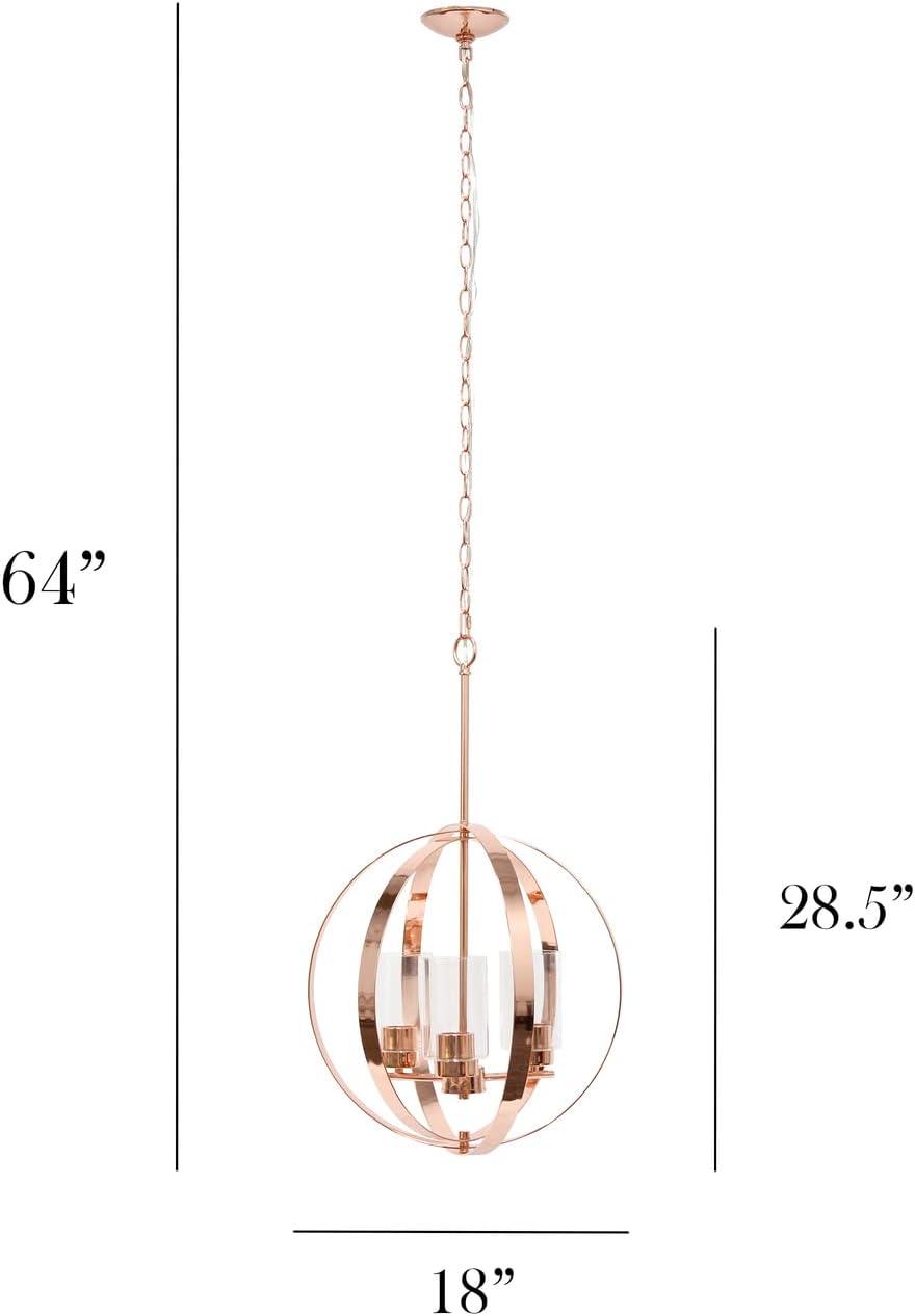 Elegant 18" Rose Gold Orb Pendant with Adjustable 3-Light Feature