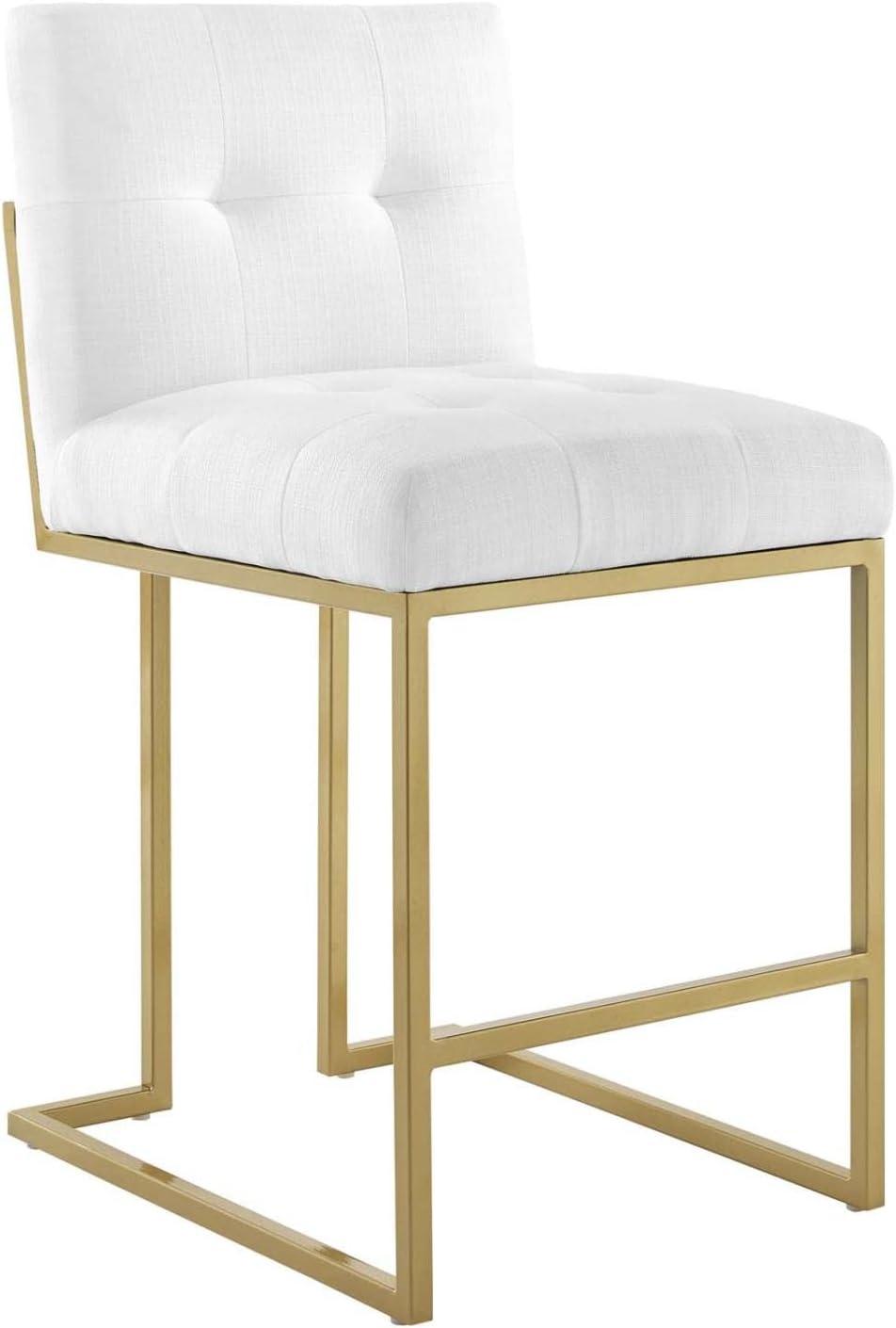 Privy Gold Stainless Steel and White Fabric Counter Stool