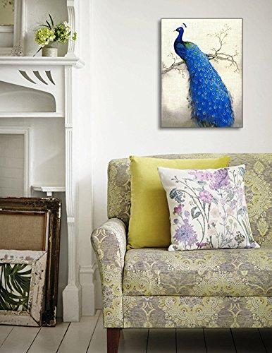 Peacock Wall Art Decor for Bedroom, PIY Beautiful Oil Painting Canvas Prints, Elegant Proud Peacock on Beige Pictures (Waterproof Artwork, Ready to Hang, 16x12)